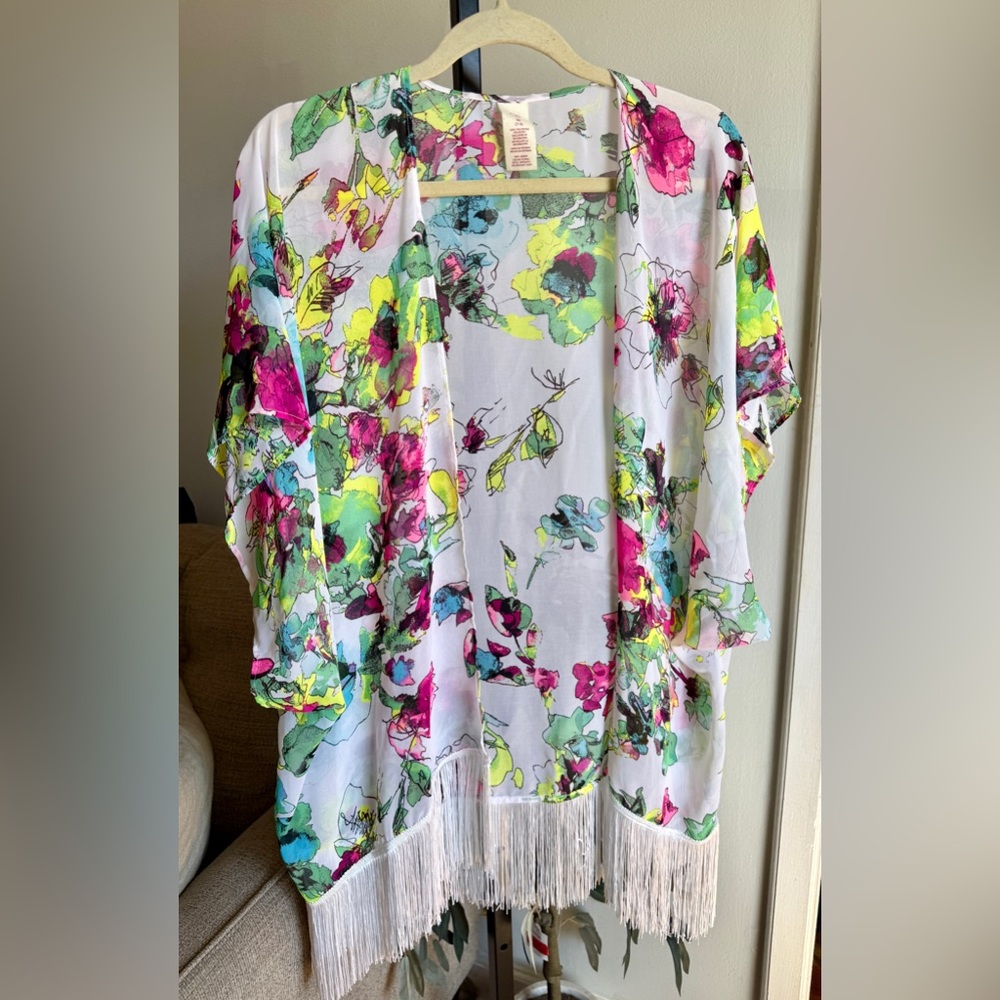 OP Ocean Pacific Multicolor Floral Kimono Coverup Boho‎ and Flowy